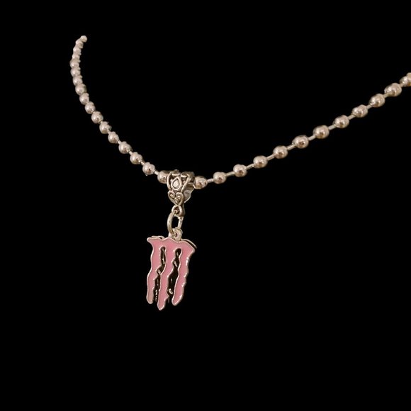 Baby Pink Monster Logo Ball Bead Choker Necklace - Picture 3 of 10